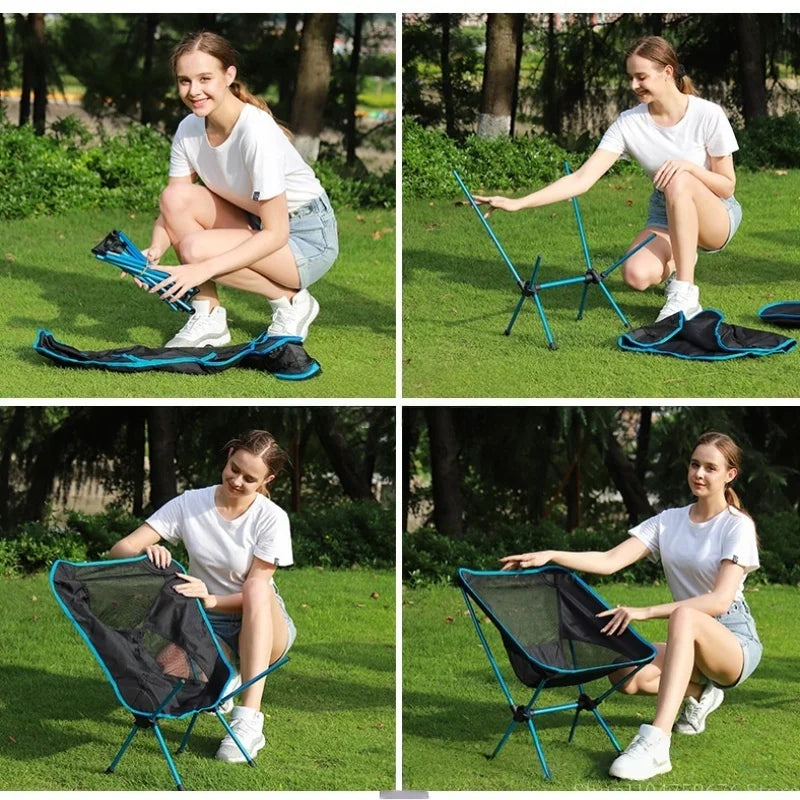 Ultra-Light Foldable Aluminum Alloy Moon Chair – Reclining Outdoor Fishing & Camping Chair